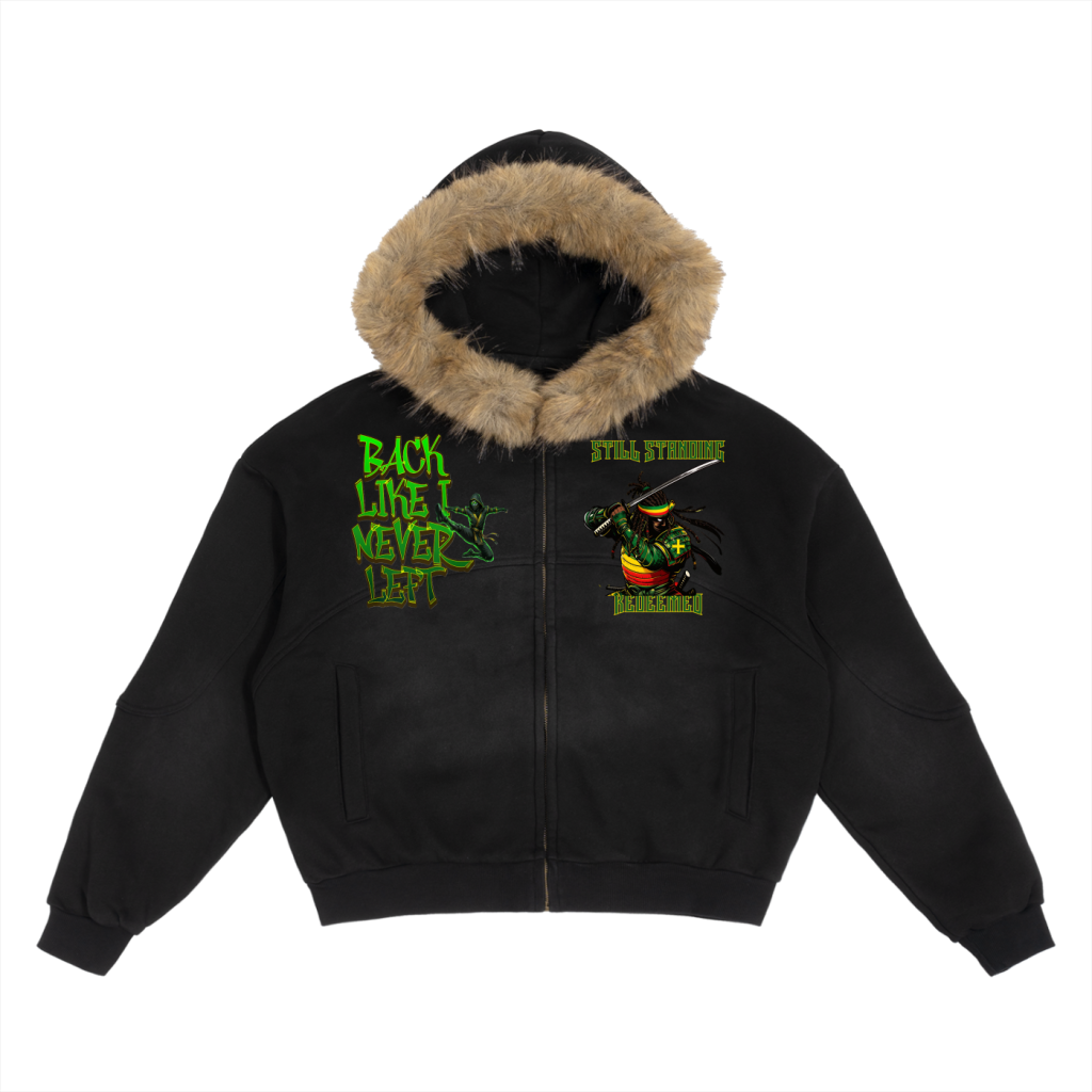 Dutty raw gritty Wash Fur-Trim Hoodie