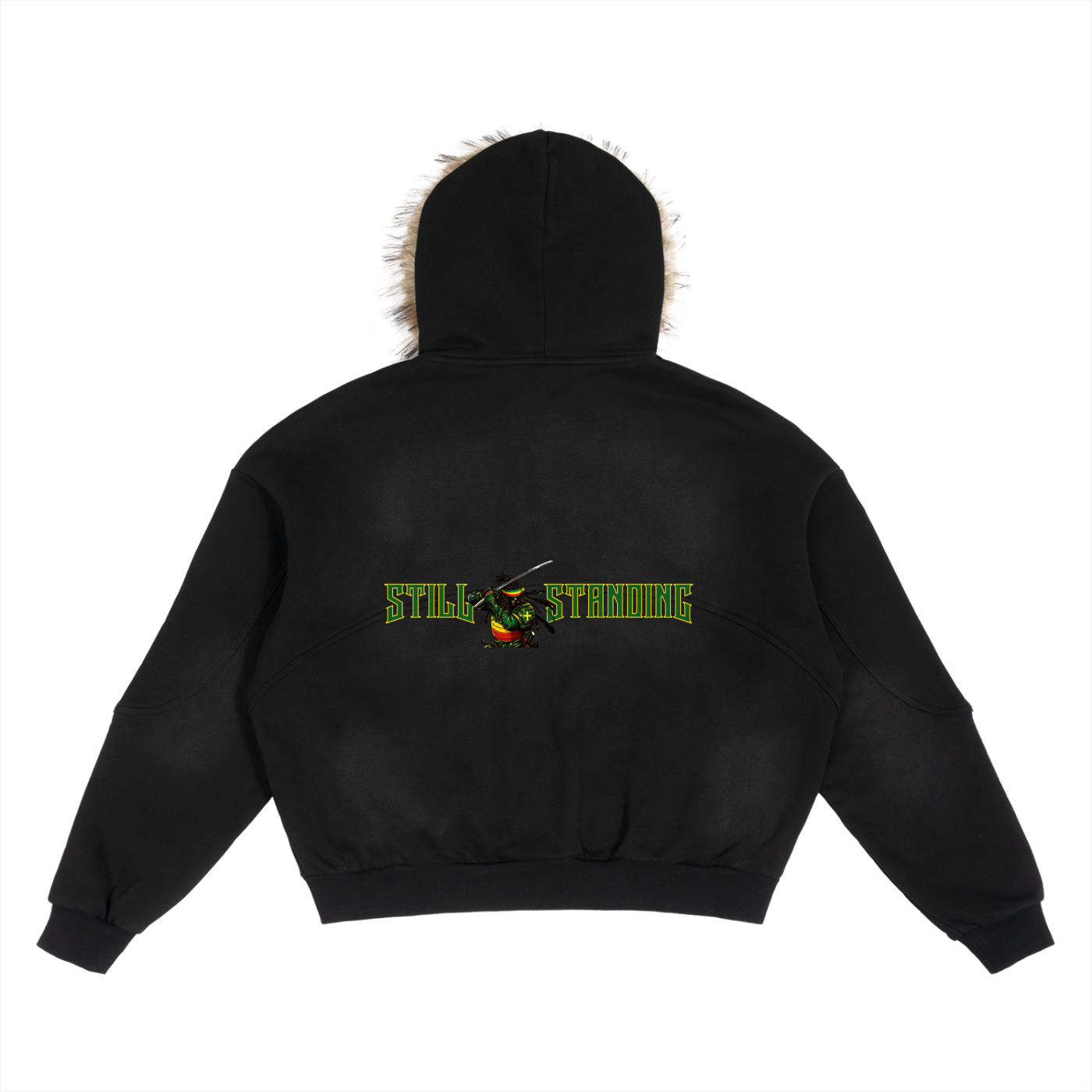 Dutty raw gritty Wash Fur-Trim Hoodie - Image 2